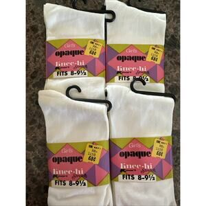 NWT Vintage Girl’s Nylon Knee High Socks Red Deadstock 4 Pairs